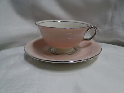 Castleton Shell Pink, Platinum Trim: Cup & Saucer Set (s), 2 1/4'' Tall