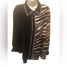 Bob Mackie Wearable Art 100 Silk Blouse M Animal Zebra Print LS Button Up Artsy