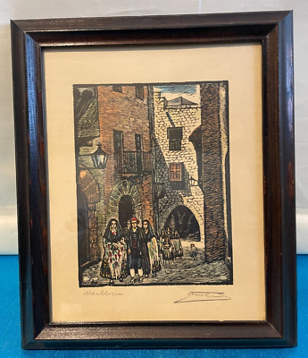 RARE Vintage Colored Print Signed by Artist Juan Castells Marti