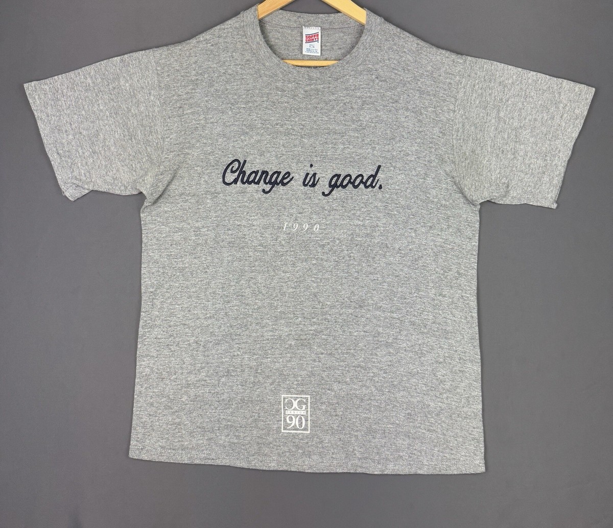 Vintage 90s John F Kennedy Change Is Good Quote Grey Shirt CG 