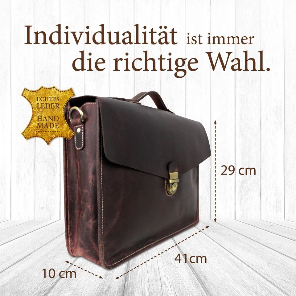 HANDMADE Aktentasche Herren Leder Laptoptasche 15.6 Zoll Businesstasche Damen - Bild 3 von 4