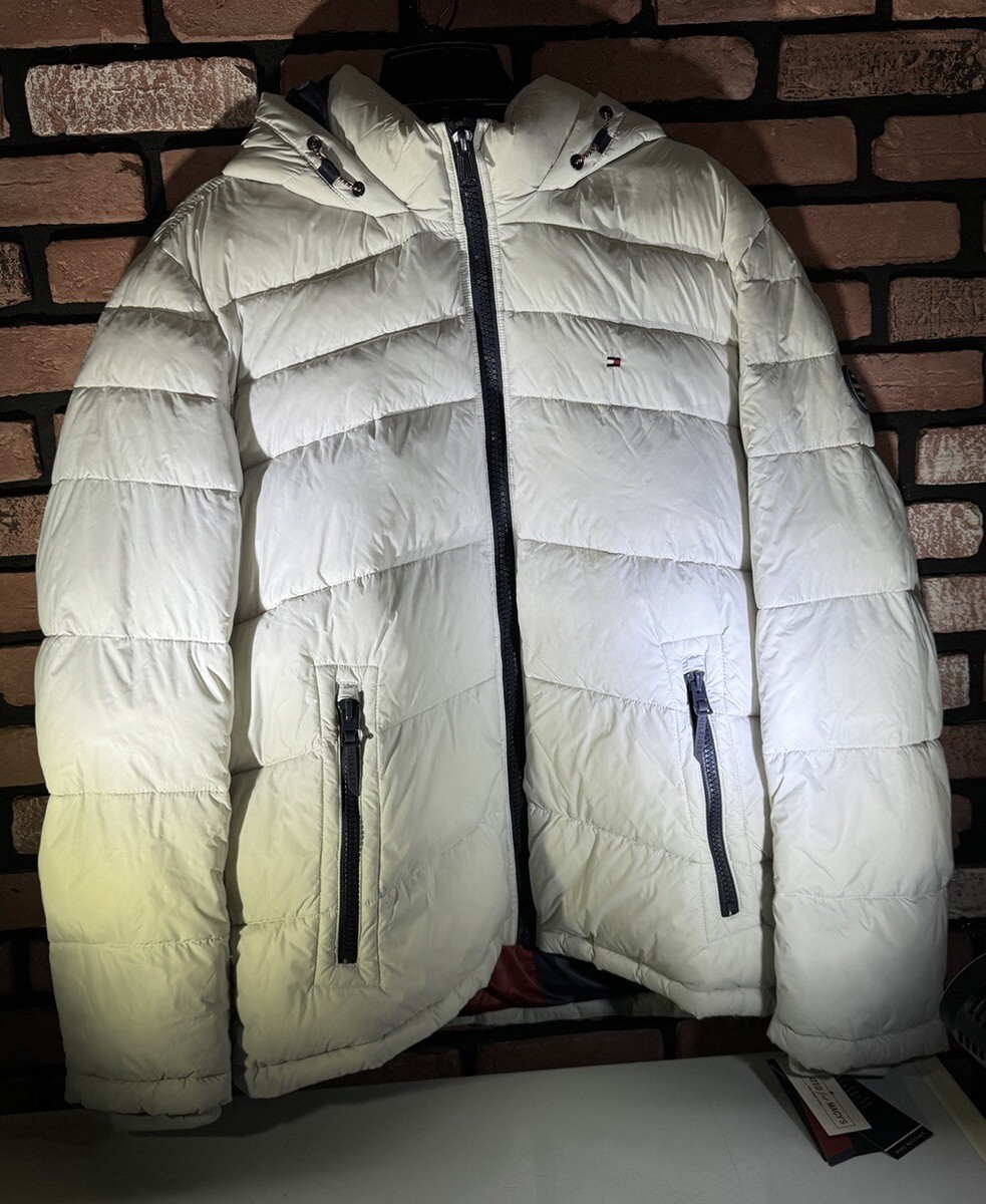 Tommy Hilfiger Puffer Jacket Men White Tommy Hilfiger Men's Hooded