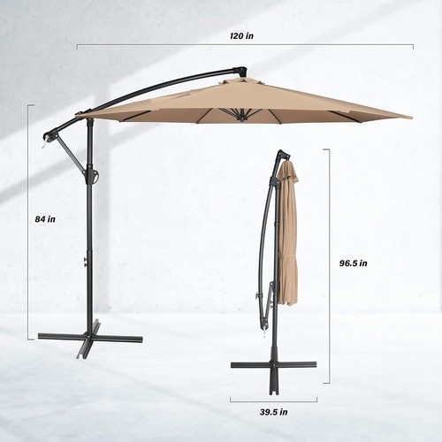 10 FT Cantilever Patio Parasol Umbrellas Outdoor Pool Offset Hanging Umbrella - Picture 28 of 34