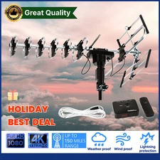 AMPLIFIED Antenna 200 MILES OUTDOOR HDTV ANTENNA MOTORIZED 360 Rotation UHF VHF