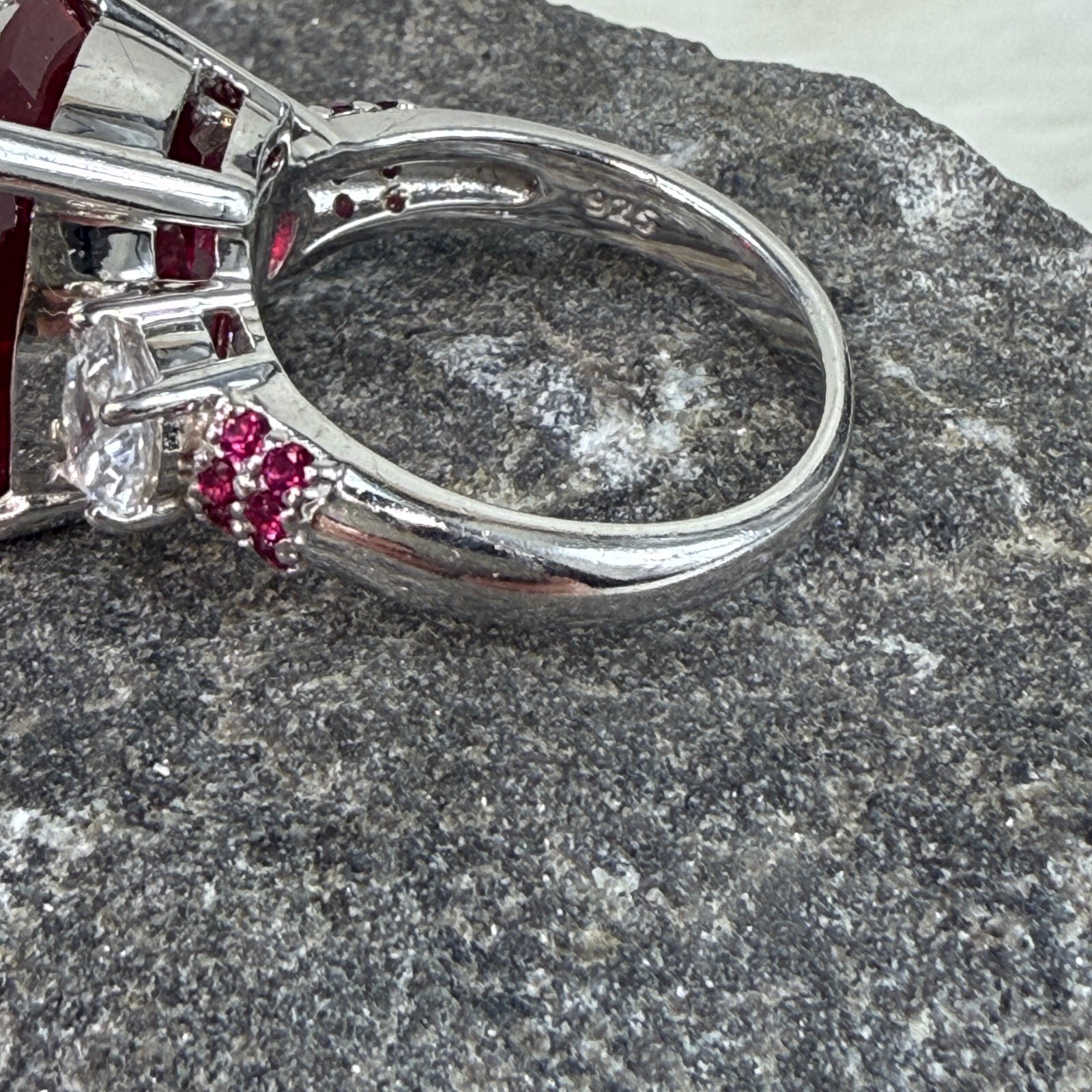 Signed BBJ 925 Sterling Silver Ruby & Topaz Ring … - image 9