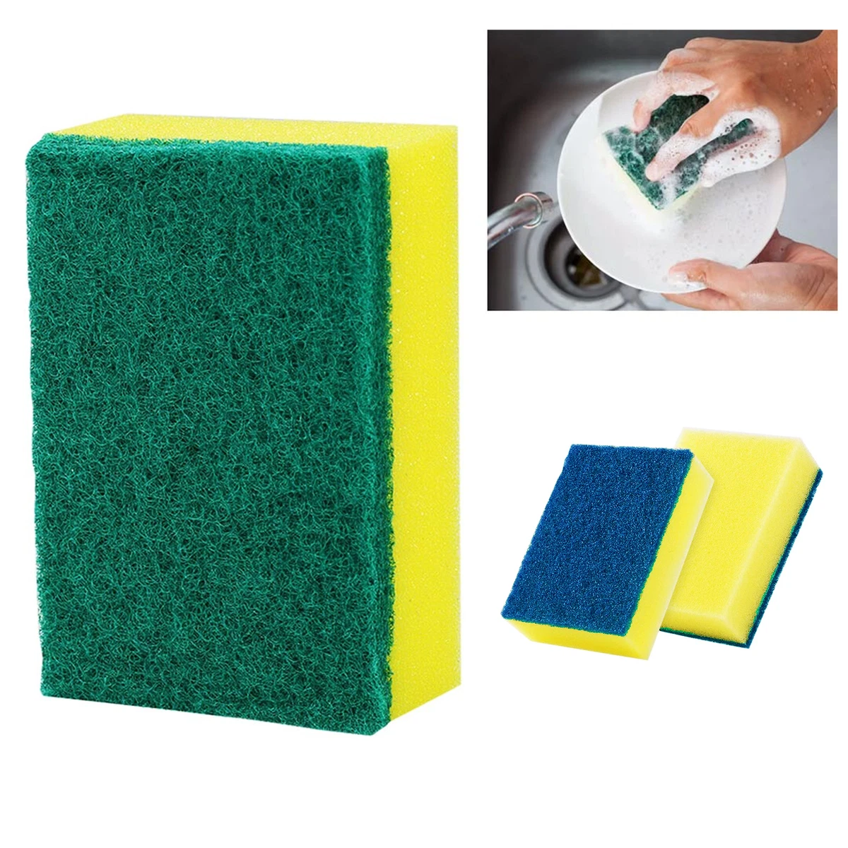 48 Lot Multi Purpose Yellow Dish Sponge Green Scrubber Scrub Scourer Wash Dishes