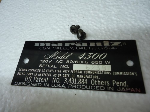 Marantz 4300 Quad Receiver Parting Out ID Plate