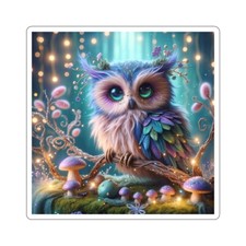 Sticker Magical Owl Whimsical Woodland Art 2x2 3x3 4x4 6x6