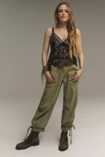 Free People Big Blooms Parachute Pants Green Pocket Drawstring Summer New S