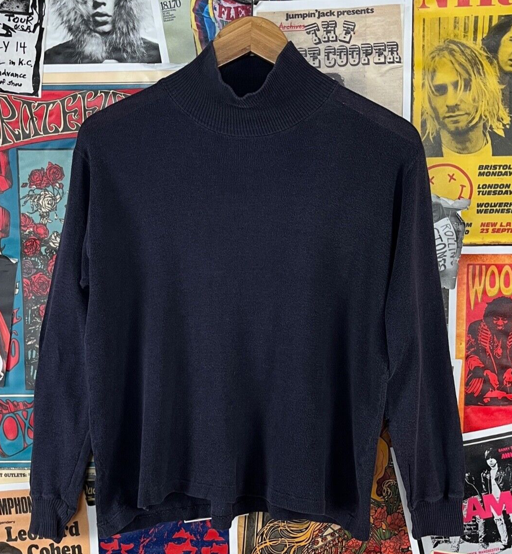 Vintage Navy Blue Setsnug Knit All Cotton Pullover Turtleneck Top