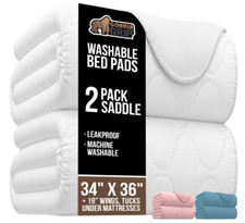 Tuckable Waterproof Bed Pads 36x34 Reusable Incontinence Adult Baby 2 Pack White