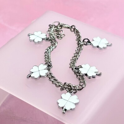 Silber Glücksklee Anhänger Bettelarmband (weiß) - Neu Handarbeit Unikat