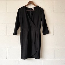 ASOS Black V-Neck Pleated 3/4th Sleeve Classy Chic Formal Dress Women's Size 6