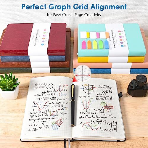 Graph Paper Notebook, 312 Numbered Pages Large Hardcover Leather A5 Blue - Picture 4 of 6