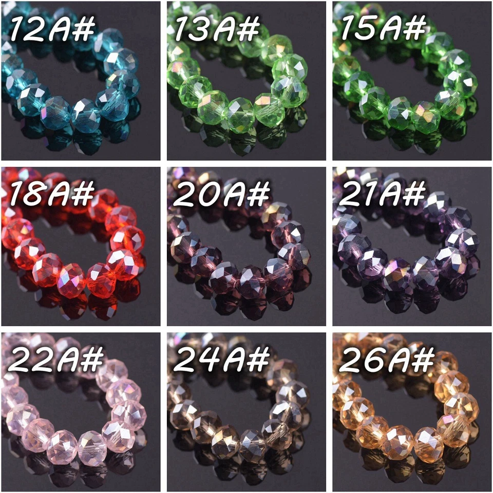 3mm 4mm 6mm 8mm 10mm 12mm Plated Roundelle Faceted Crystal Glass Loose Beads - Image 3 of 4
