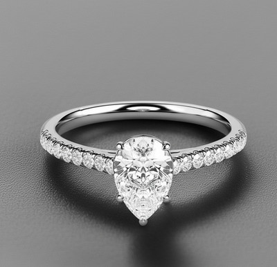 CVD Lab Grown Diamond Ring 1.20 Carat Pear IGI Certifed 14K White Gold F G - VS1