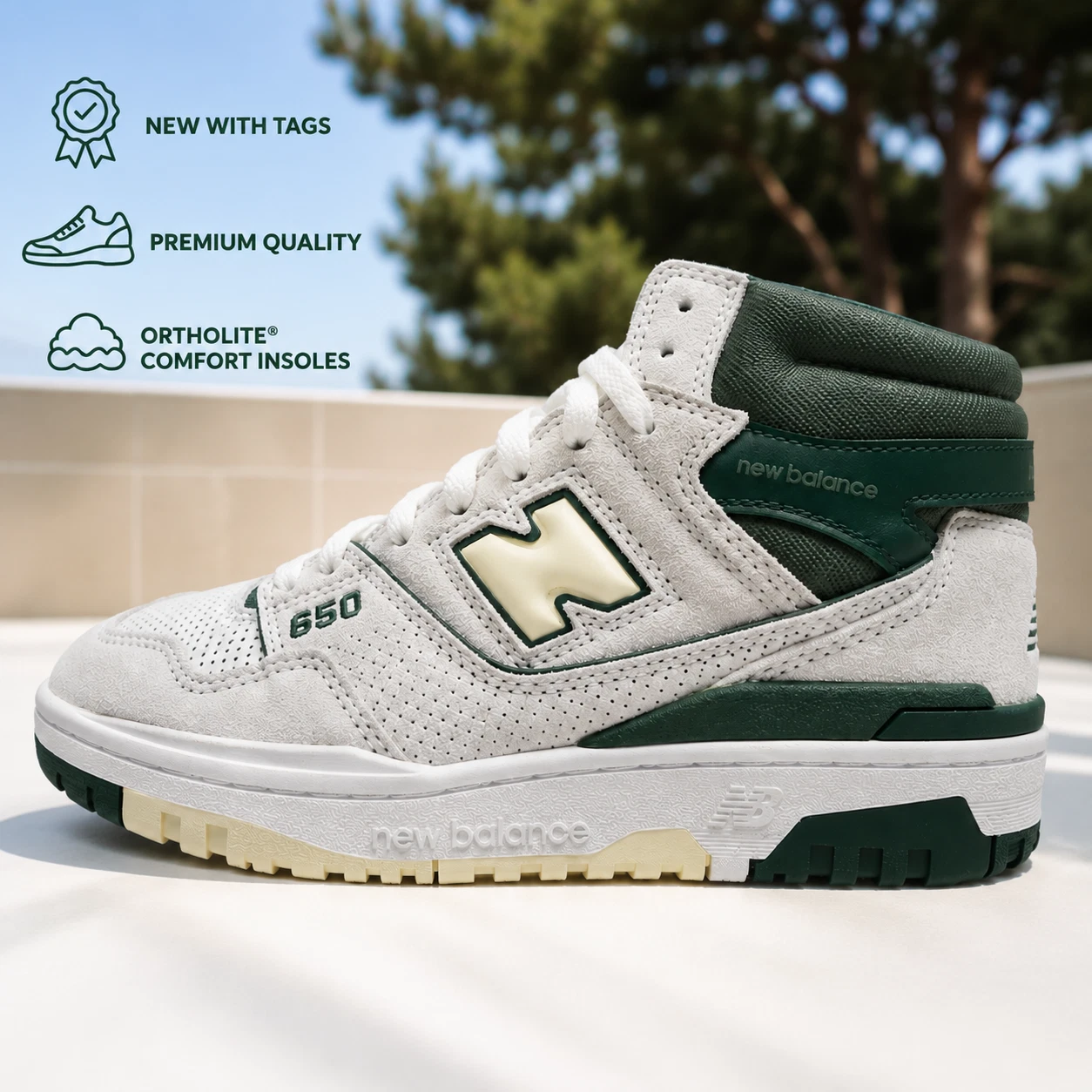 New Balance 650RVG Ivory Green High Top Sneakers Men’s 7 Women’s 8.5 BNWT
Opens in a new window or t