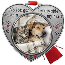 Pet Memory Heart Shaped Photo Christmas Ornament - No Longer by My Side 1