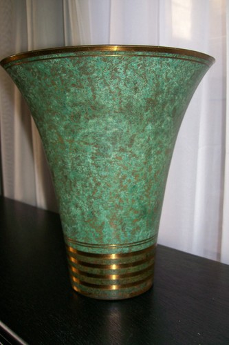 Antique Carl Sorensen Bronze Trumpet Vase Signed 8.5" x 7.5"