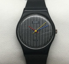 Vintage Swatch Pinstripe Womens Watch 25mm Bl...
