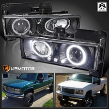 Black Fits 1988-1998 Chevy C10 Ck Silverado Sierra Led Halo Projector Headlight