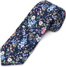 Cotton Floral Ties for Men 2.76" Men's Skinny Tie Linen Flower Printed Neck Tie