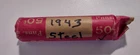 1943 Steel Pennies Roll of 50 Circulated WWII Wartime Cents