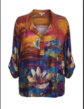 JOHN MARK Abstract Floral Print Collared Button Front Shirt Women 1X NEW