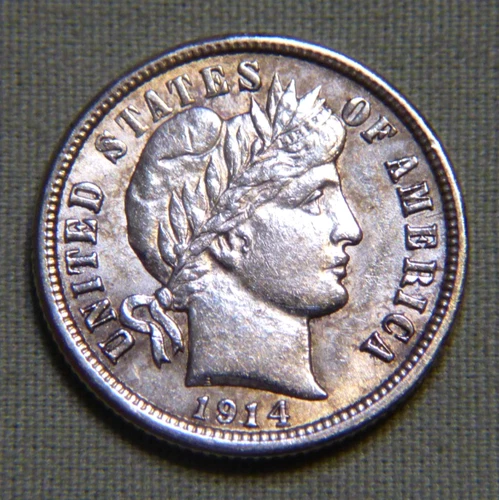 1914 D United States Silver Barber Dime AU Details - Lot 1312