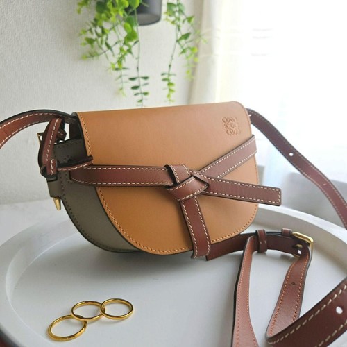 Loewe Gate Mini Leather Shoulder Bag Brown Gray