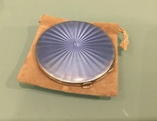 Guilloche Enamel Sterling Silver Compact Birmingham 1937 Mappin & Webb