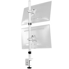 White Dual LCD Monitor Desk Mount Stand, Stacked Vertical 2 Screens up to 34"