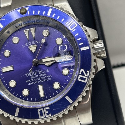 Legend Men's 40mm 200m Deep Blue Diver Emerald Green Silver Tone