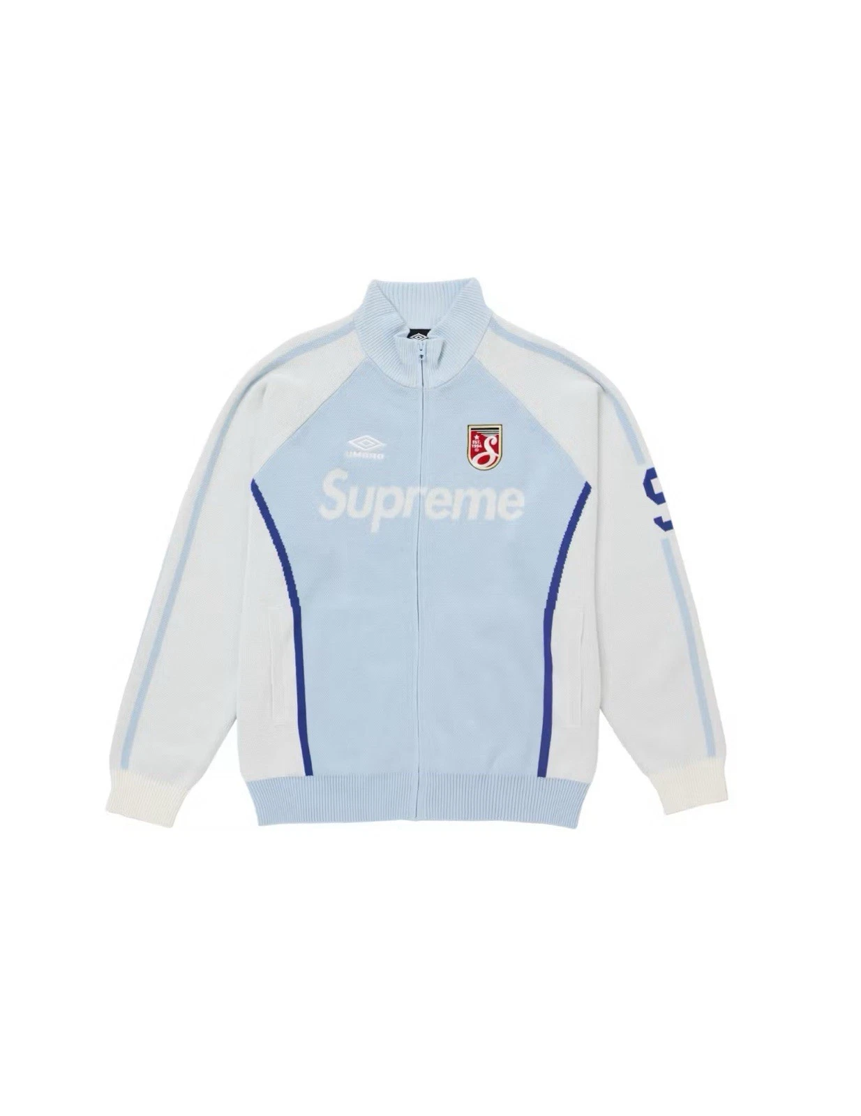 *SUPREME X UMBRO*   Light Blue Zip Up Sweater. XL. New W/Tags. 2025
