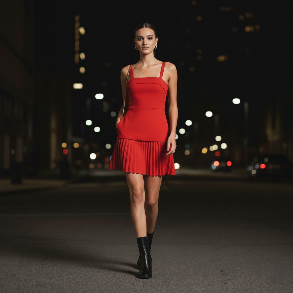 DION LEE Linear Pleat Mini Dress Bonded crepe in Cherry Red 6AU 2US | eBay
