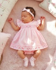 Baby Girl Dress Set Outfit Embroidered Bow Headband Pink