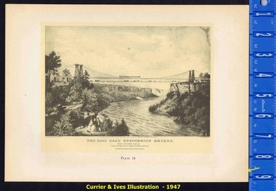 Railroad Suspension Bridge Niagara Falls & Single vs Married-Currier & Ives 1947