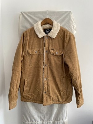 VOLCOM BRAUNE Fleece gefütterte Cord Trucker Jacke Größe L