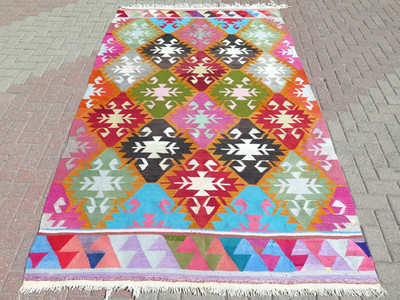 Anatolia Kilim Wool Rug, Area Rugs, Large Handmade Carpet, Afion Kelim 64''x110''
