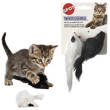 SPOT Twin Plush Mice Cat Toy- Rattle and Catnip Toy for 4.5 in, Multicolor