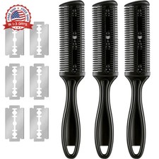 3 Pcs Haircut Razor Comb Hair Cutting Comb with 12 Replacement Blades Double Edg