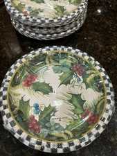 New MacKenzie Childs Holly & Berry Salad/ Dessert Paper Plates 1 Pack/10 Plates
