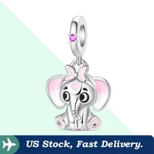 KUNSIR 925 Sterling Silver Elephant Pendant Charm For European Bracelet Dangle 