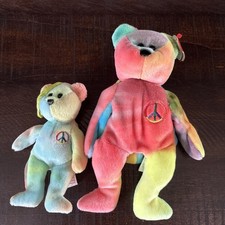 Lot Of 2 Bear Beanie Babies Peace Garcia Tie Dye 90's Vintage Ornament Small
