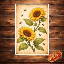 Sunflower and Bee Creative Funny Metal Tin Sign Summer Spring Wall Decor