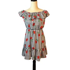 Anthropologie Everly Gingham Black White Poppy Ruffle Dress Sm Cottage Milkmaid