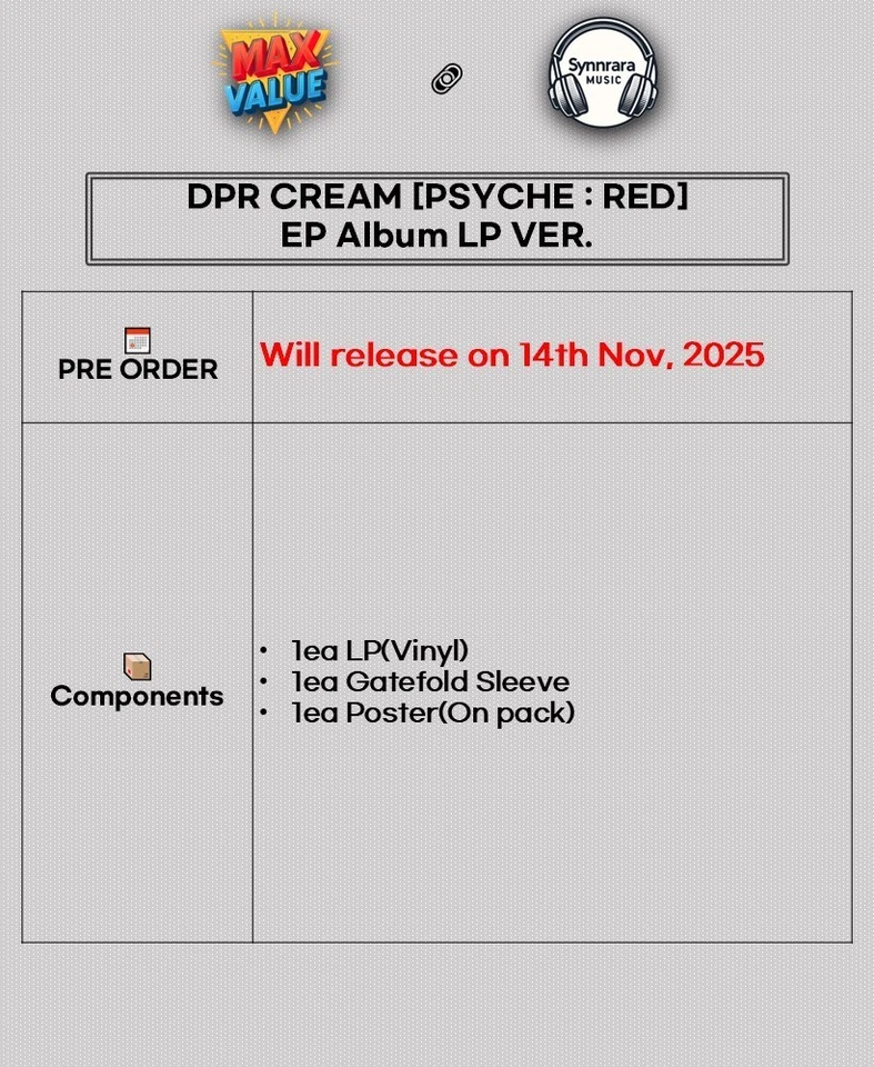 DPR CREAM [PSYCHE : RED] EP Album LP Ver/Vinyl+Sleeve+Poster K-POP SEALED - Image 2 of 4