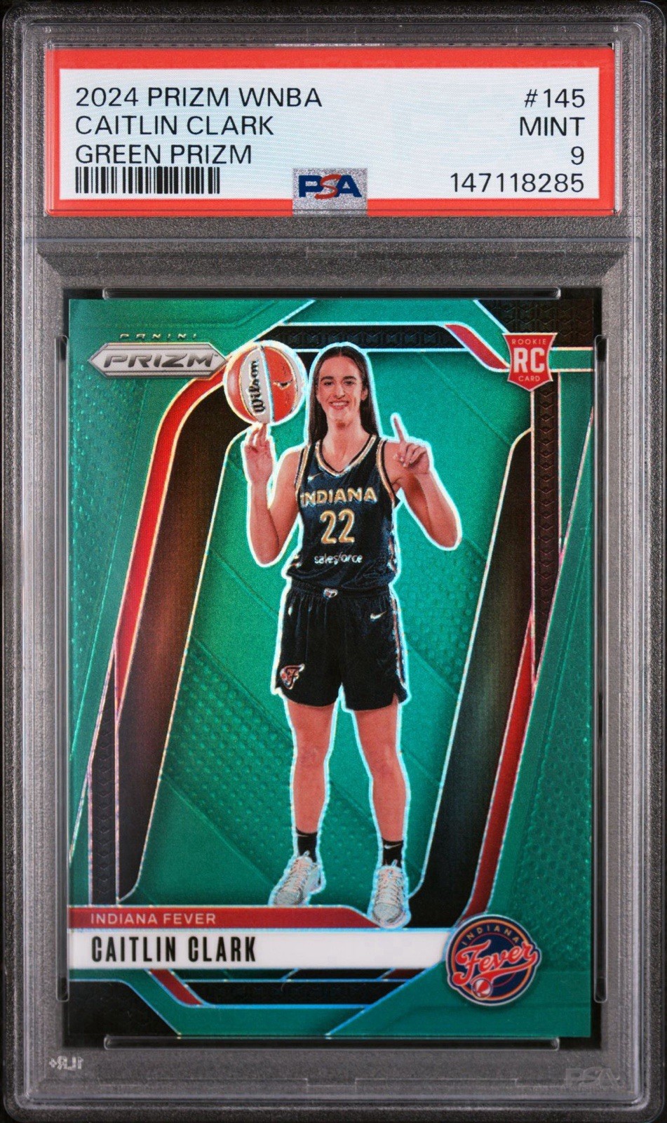 2024 Panini Prizm WNBA - Caitlin Clark #145 Green Prizm (RC) PSA 9