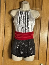 Curtain Call Rhinestone Embellished Velvet Tuxedo Leotard Dance Costume AM