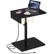 C Shaped End Table with Charging Station, Adjustable Height C Table End Table...